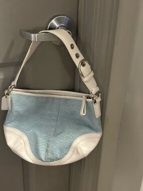 Coach Light Blue and White Leather-Trim Shoulder Bag